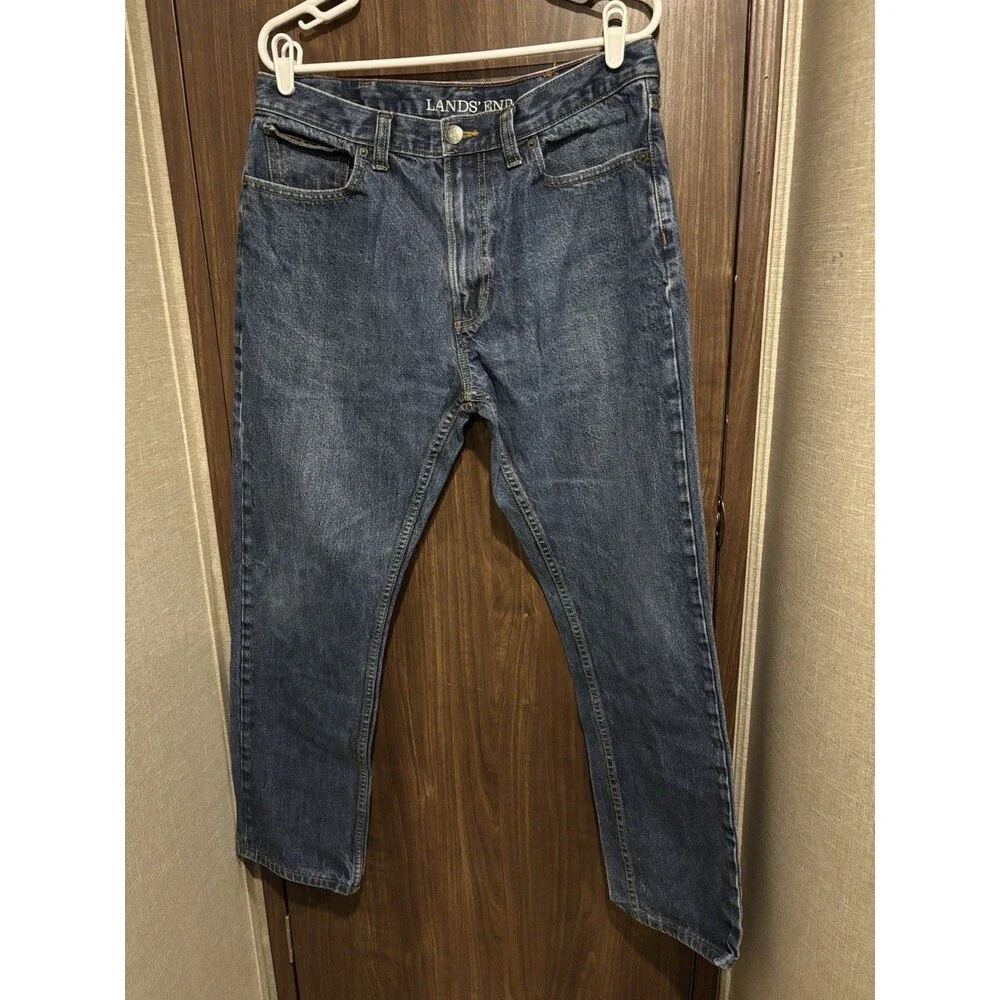 Lands' End Blue Jeans Men's Waist 35 Straight Fit